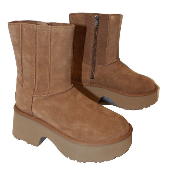 UGG Women Classic Twin Seam New Heights Chestnut Suede‎ Platform Boots $190 - Picture 1 of 7